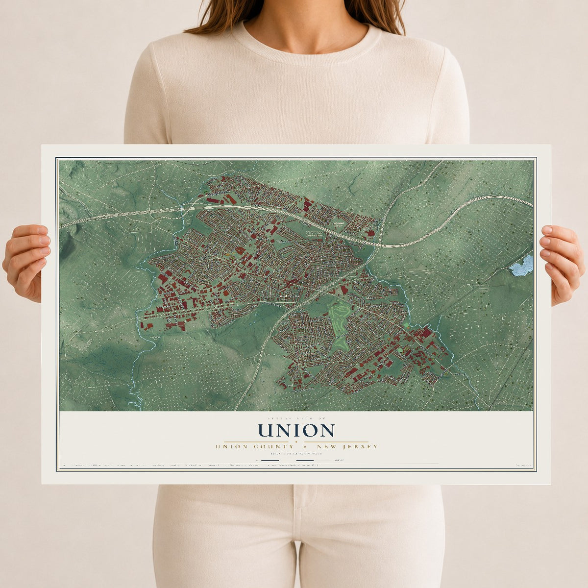 Union, New Jersey map print, 12" x 18" Archival Matte Print mockup