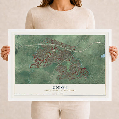 Union, New Jersey map print, 12" x 18" W/ White Ayous Wood Frame mockup