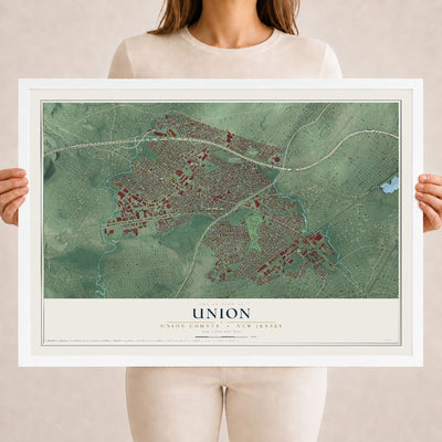 Union, New Jersey map print, 18" x 24" W/ White Ayous Wood Frame mockup