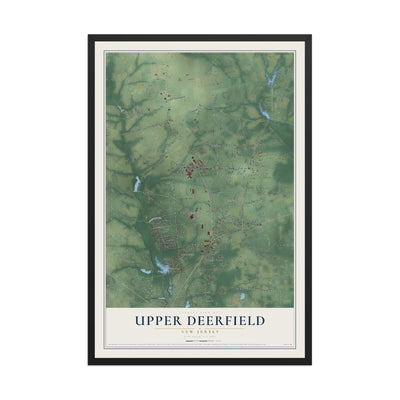 Upper Deerfield, New Jersey map print, 12" x 18" W/ Black Ayous Wood Frame mockup
