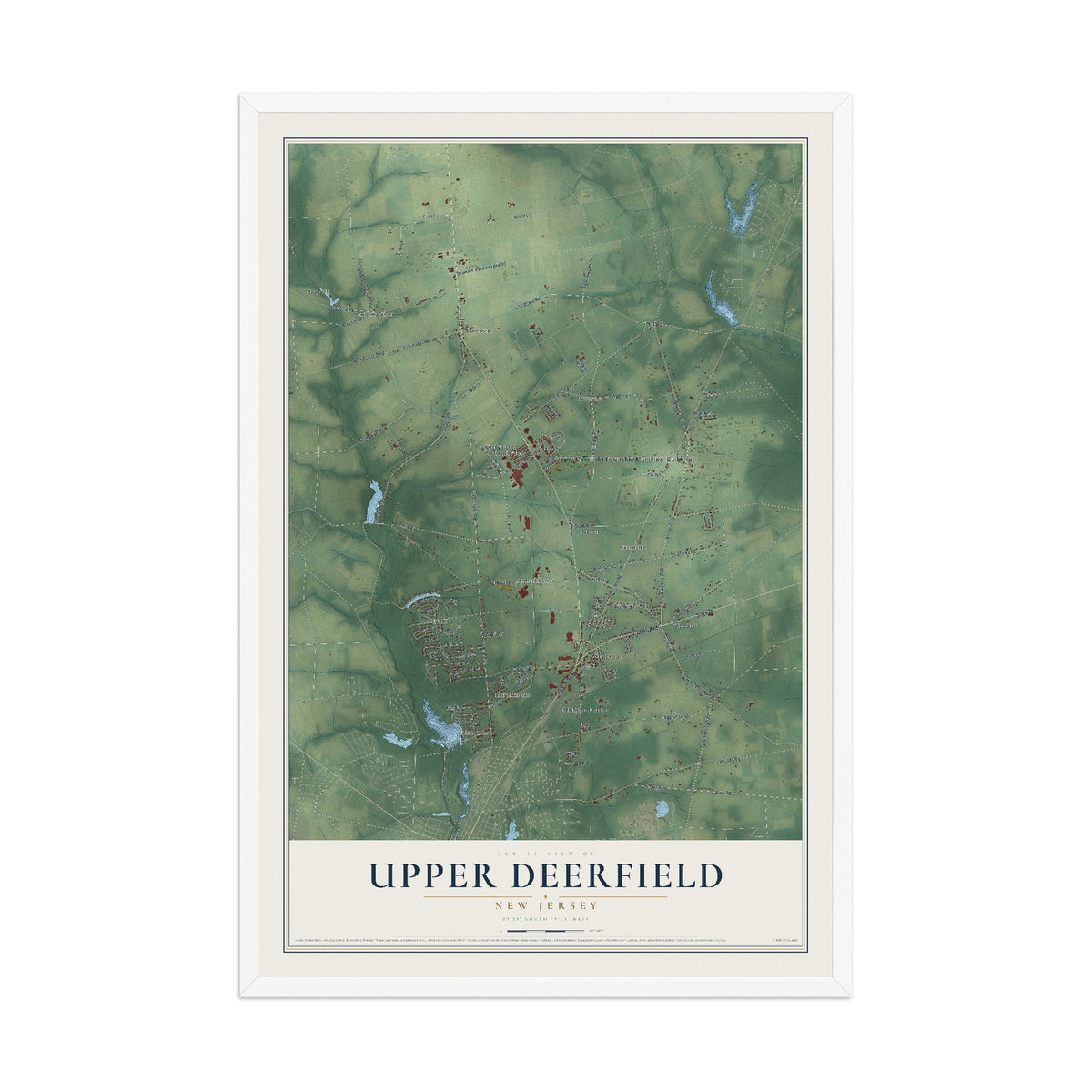 Upper Deerfield, New Jersey map print, 12" x 18" W/ White Ayous Wood Frame mockup