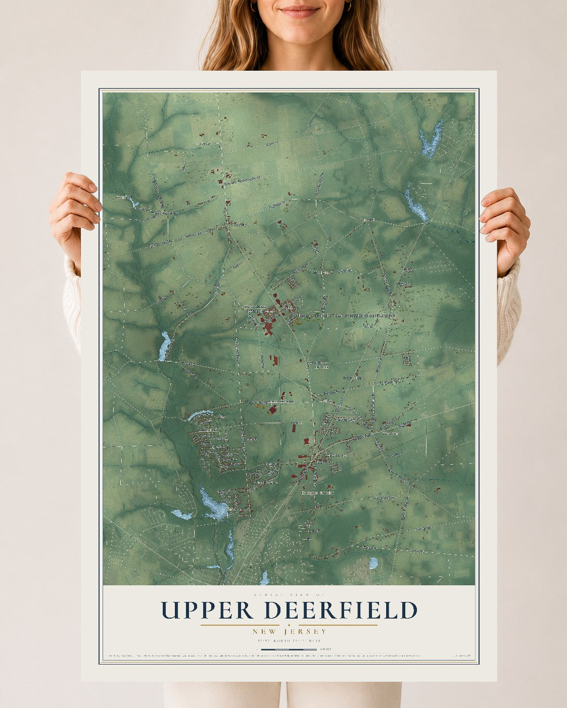 Upper Deerfield, New Jersey map print, 24" x 36" Archival Matte Print mockup
