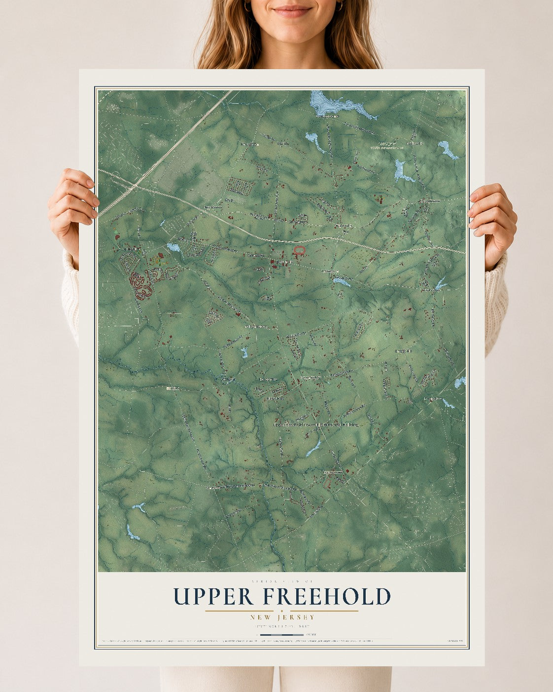 Upper Freehold, New Jersey map print, 24" x 36" Archival Matte Print mockup