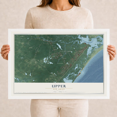 Upper, New Jersey map print, 12" x 18" W/ White Ayous Wood Frame mockup