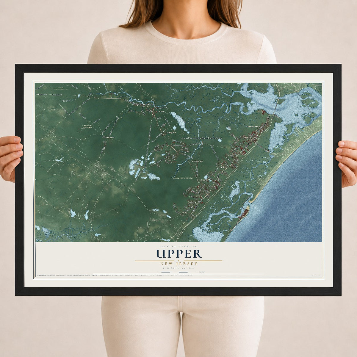 Upper, New Jersey map print, 18" x 24" W/ Black Ayous Wood Frame mockup