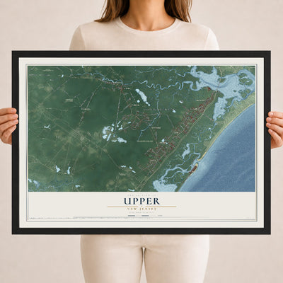 Upper, New Jersey map print, 18" x 24" W/ Black Ayous Wood Frame mockup