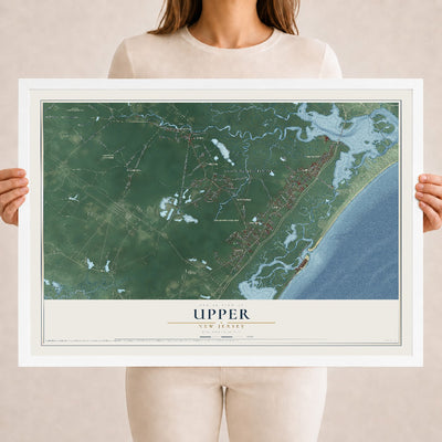Upper, New Jersey map print, 18" x 24" W/ White Ayous Wood Frame mockup