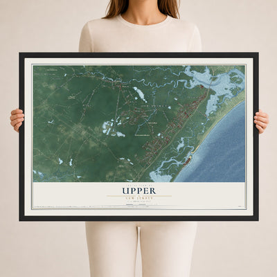 Upper, New Jersey map print, 24" x 36" W/ Black Ayous Wood Frame mockup