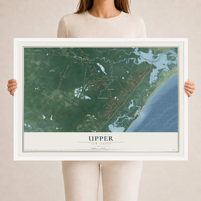 Upper, New Jersey map print, 24" x 36" W/ White Ayous Wood Frame mockup