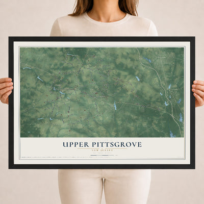 Upper Pittsgrove, New Jersey map print, 18" x 24" W/ Black Ayous Wood Frame mockup
