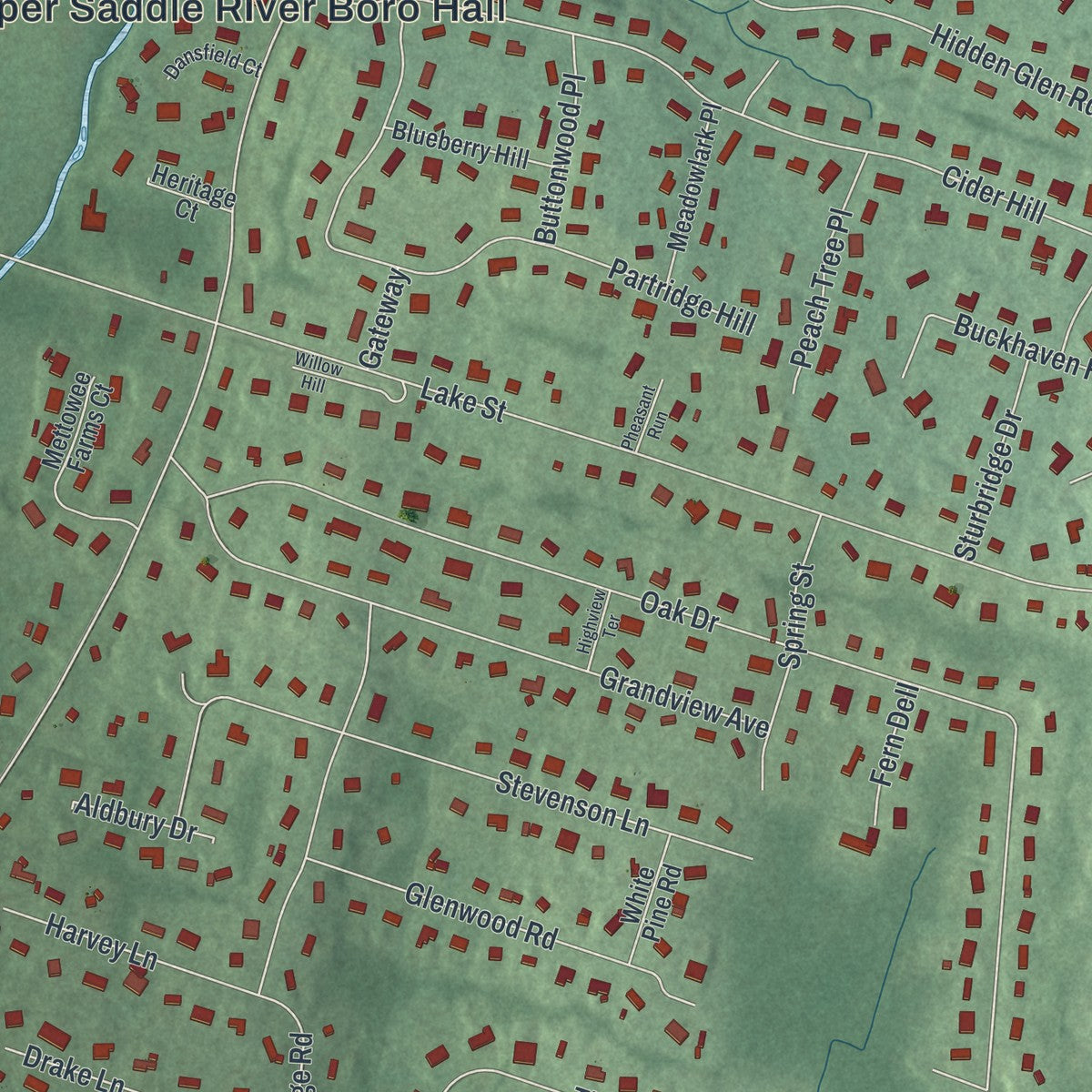 Close-up 2 of the Upper Saddle River, New Jersey map artwork