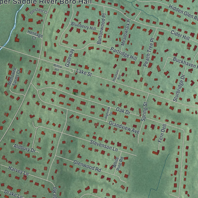 Close-up 2 of the Upper Saddle River, New Jersey map artwork