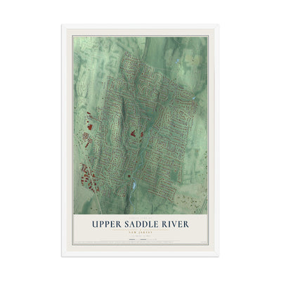 Upper Saddle River, New Jersey map print, 12" x 18" W/ White Ayous Wood Frame mockup