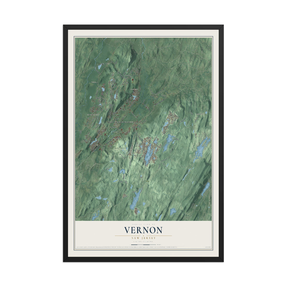 Vernon, New Jersey map print, 12" x 18" W/ Black Ayous Wood Frame mockup
