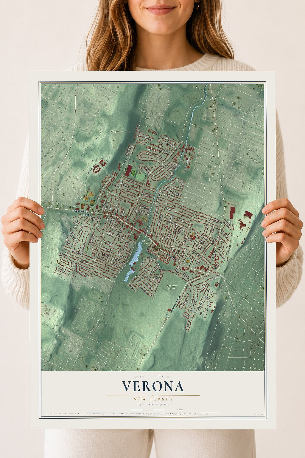 Verona, New Jersey map print, 18" x 24" Archival Matte Print mockup