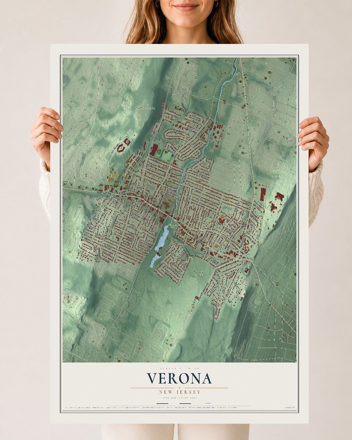 Verona, New Jersey map print, 24" x 36" Archival Matte Print mockup