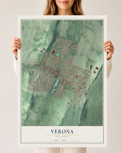 Verona, New Jersey map print, 24" x 36" Archival Matte Print mockup