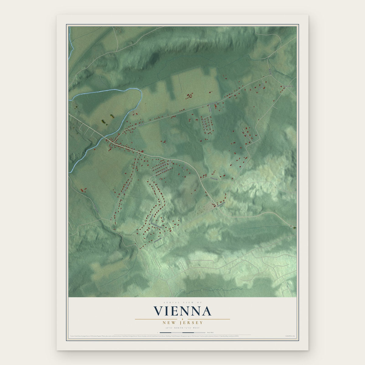 Vienna, New Jersey map print, the full design