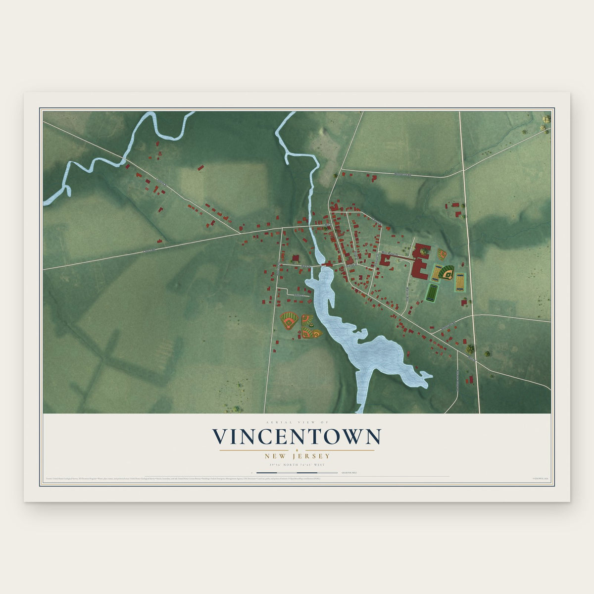 Vincentown, New Jersey map print, the full design