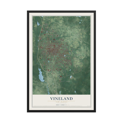 Vineland, New Jersey map print, 12" x 18" W/ Black Ayous Wood Frame mockup