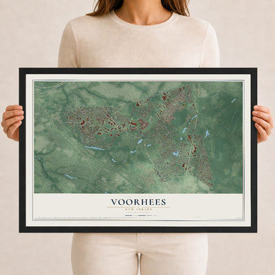 Voorhees, New Jersey map print, 12" x 18" W/ Black Ayous Wood Frame mockup