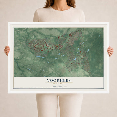 Voorhees, New Jersey map print, 24" x 36" W/ White Ayous Wood Frame mockup