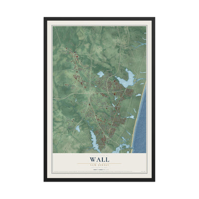 Wall, New Jersey map print, 12" x 18" W/ Black Ayous Wood Frame mockup