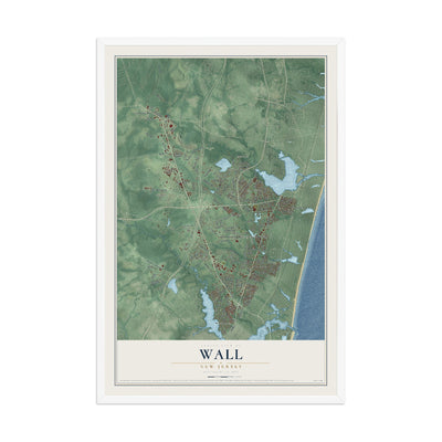 Wall, New Jersey map print, 12" x 18" W/ White Ayous Wood Frame mockup