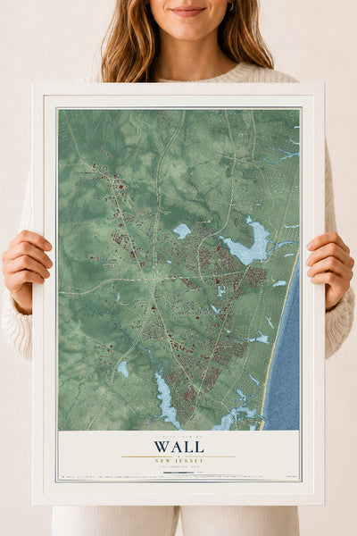 Wall, New Jersey map print, 18" x 24" W/ White Ayous Wood Frame mockup