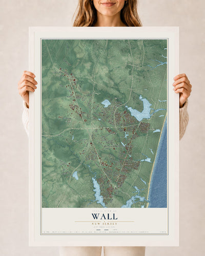 Wall, New Jersey map print, 24" x 36" W/ White Ayous Wood Frame mockup