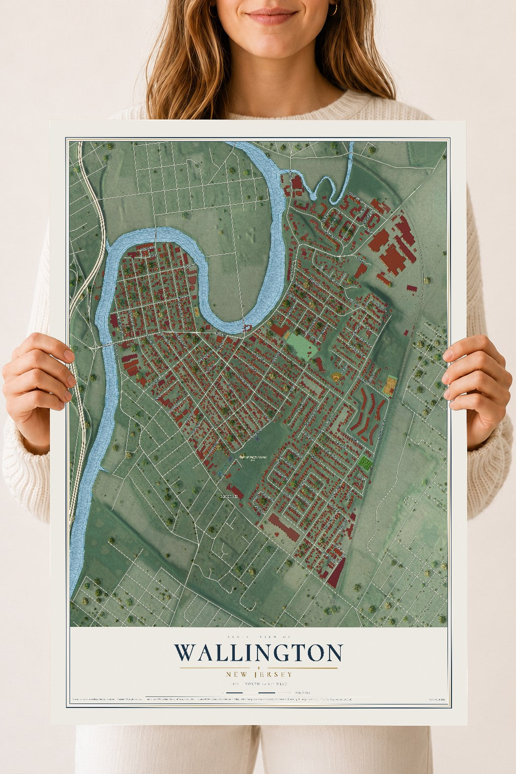 Wallington, New Jersey map print, 18" x 24" Archival Matte Print mockup