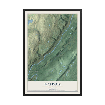 Walpack, New Jersey map print, 12" x 18" W/ Black Ayous Wood Frame mockup