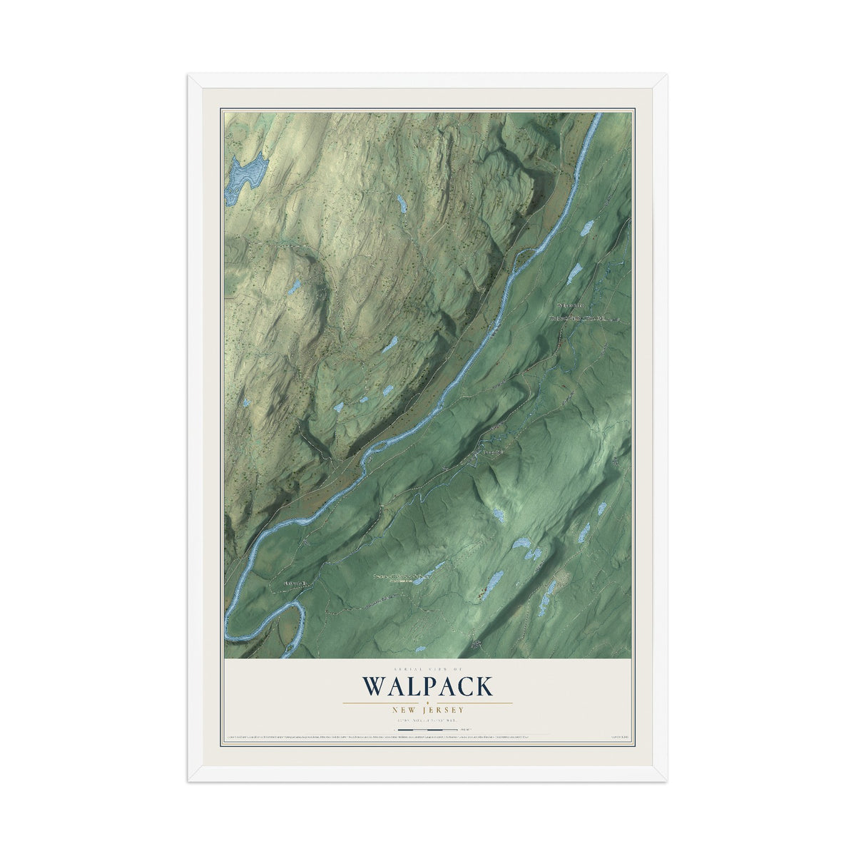 Walpack, New Jersey map print, 12" x 18" W/ White Ayous Wood Frame mockup