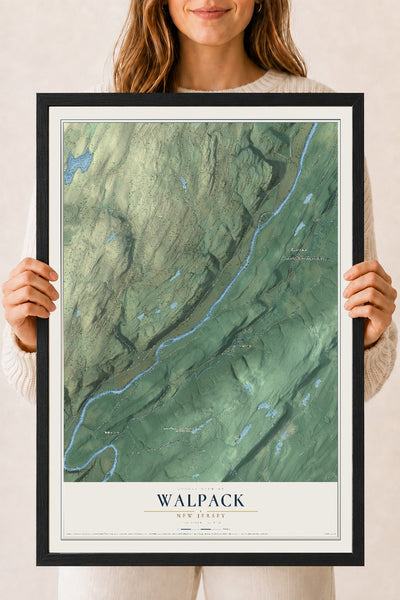 Walpack, New Jersey map print, 18" x 24" W/ Black Ayous Wood Frame mockup
