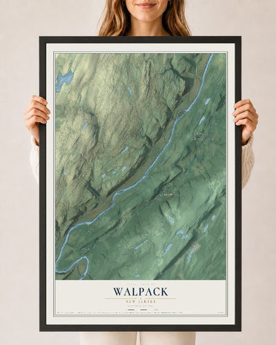 Walpack, New Jersey map print, 24" x 36" W/ Black Ayous Wood Frame mockup