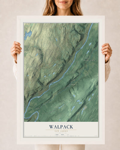 Walpack, New Jersey map print, 24" x 36" W/ White Ayous Wood Frame mockup