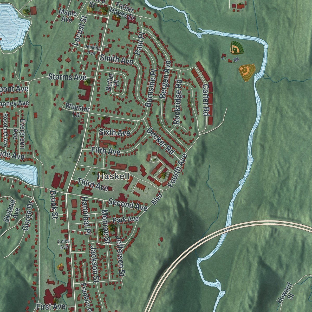 Close-up 1 of the Wanaque, New Jersey map artwork