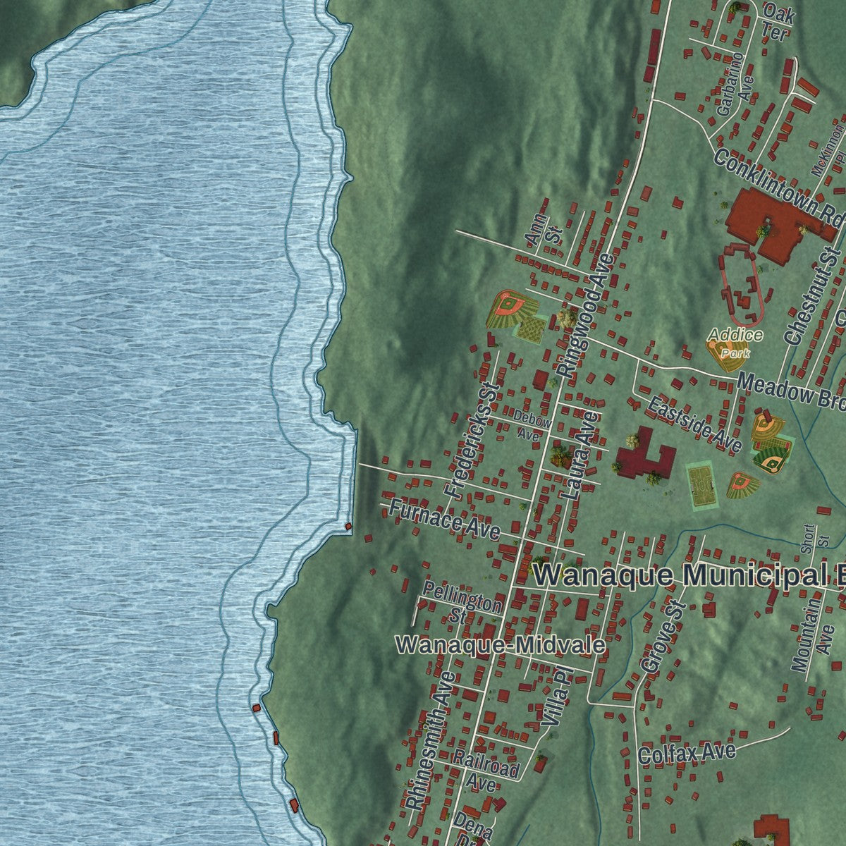 Close-up 2 of the Wanaque, New Jersey map artwork