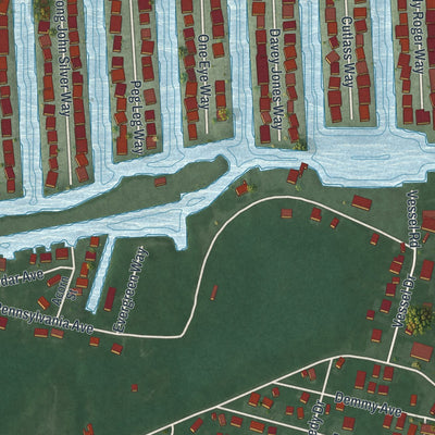Close-up of the map of Waretown, New Jersey print showing street and building detail