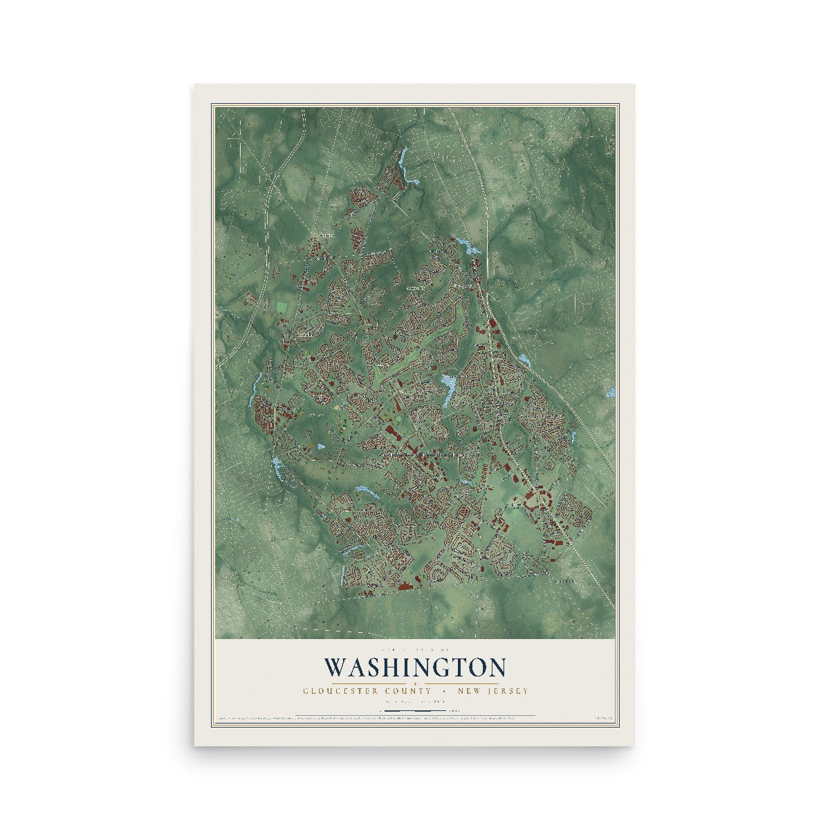 Map of Washington, Gloucester County, New Jersey, 12 x 18 inch unframed archival matte print