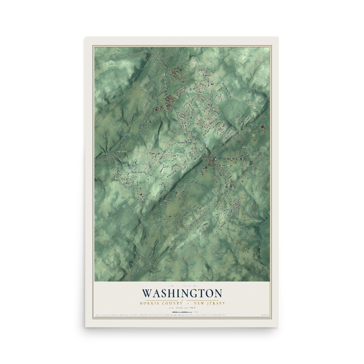 Map of Washington, Morris County, New Jersey, 12 x 18 inch unframed archival matte print