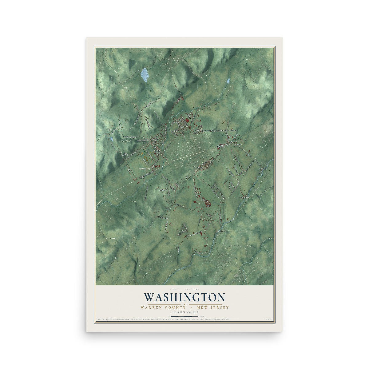 Map of Washington, Warren County, New Jersey, 12 x 18 inch unframed archival matte print
