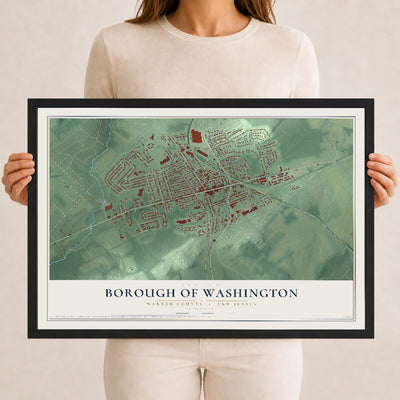 Borough of Washington, New Jersey map print, 12" x 18" W/ Black Ayous Wood Frame mockup