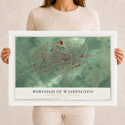 Borough of Washington, New Jersey map print, 12" x 18" W/ White Ayous Wood Frame mockup