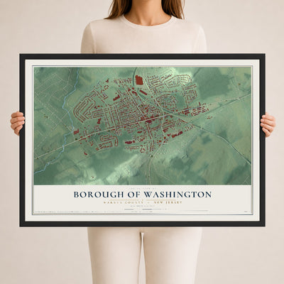 Borough of Washington, New Jersey map print, 24" x 36" W/ Black Ayous Wood Frame mockup