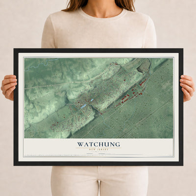 Watchung, New Jersey map print, 12" x 18" W/ Black Ayous Wood Frame mockup