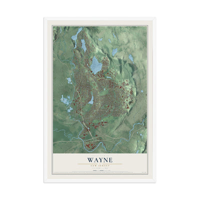 Wayne, New Jersey map print, 12" x 18" W/ White Ayous Wood Frame mockup