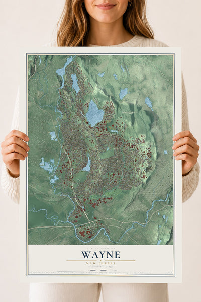 Wayne, New Jersey map print, 18" x 24" Archival Matte Print mockup