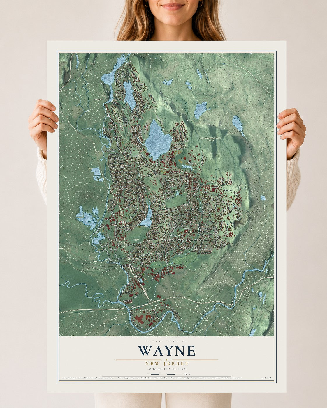 Wayne, New Jersey map print, 24" x 36" Archival Matte Print mockup