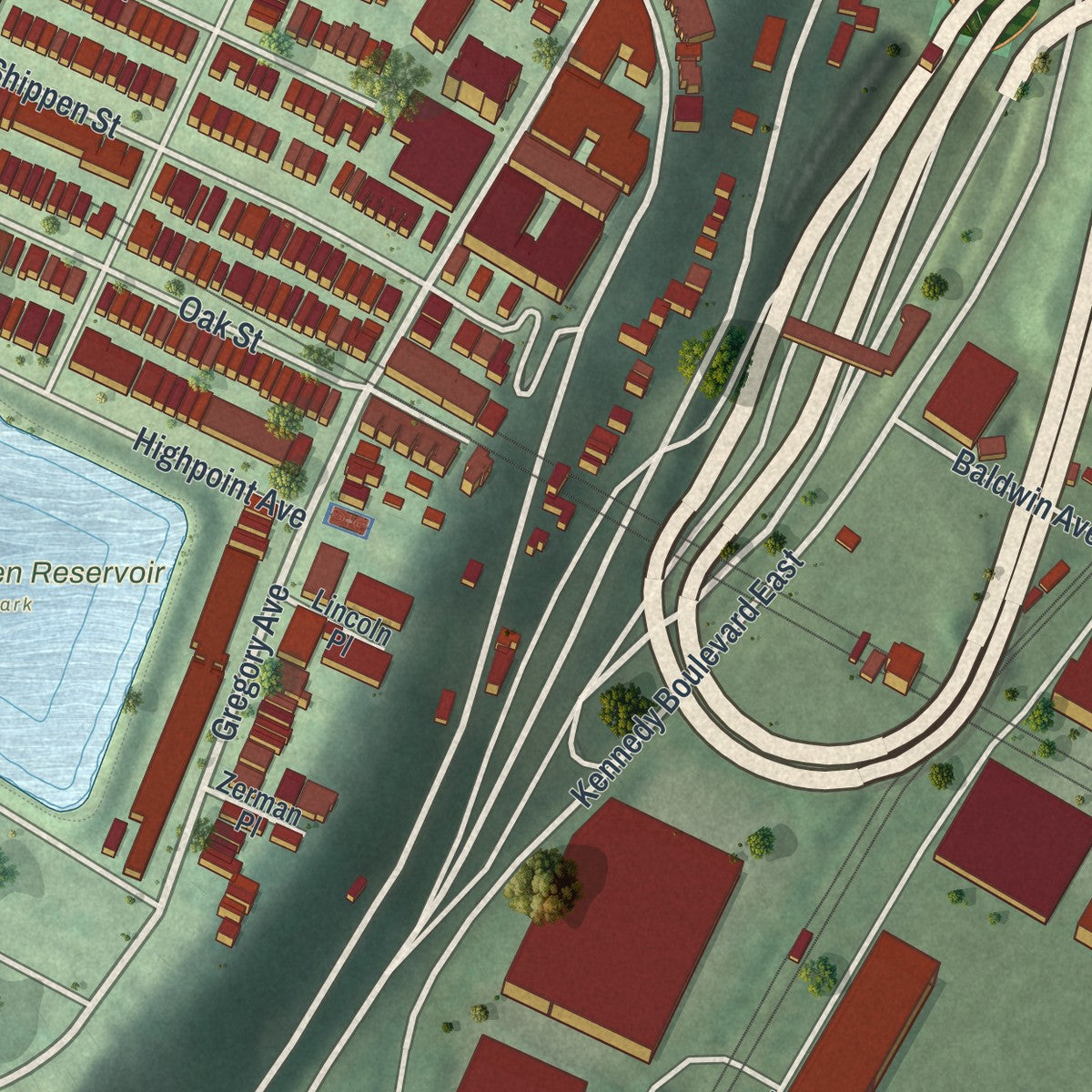 Close-up 2 of the Weehawken, New Jersey map artwork